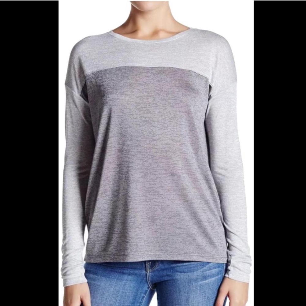 Vince Grey Shimmer Metallic Color Block‎ Tee Shirt